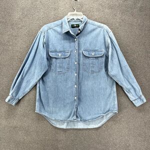 Hunting Club‎ Denim Shirt Womens Large Blue Button Up 100% Cotton pockets